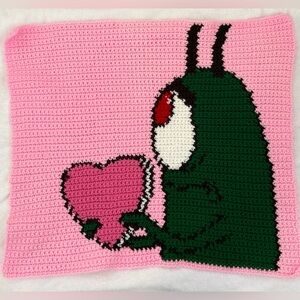 Handmade Plankton pink heart crochet square